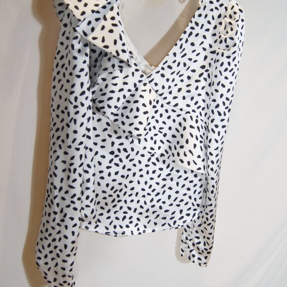 Self-Portrait White Black Dalmatian Print Long Sleeve V-Neck Premium Designer - Picture 7 of 8